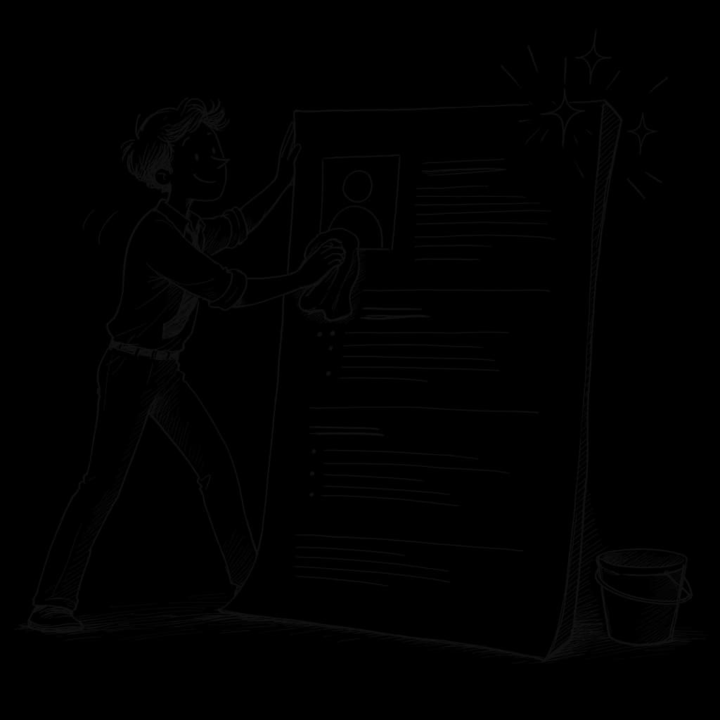 Ink illustration of polishing a large resume document